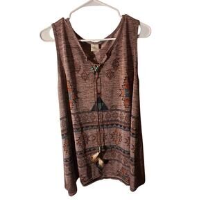 Ladies Native print tank with feather Bolo accent size L/XL